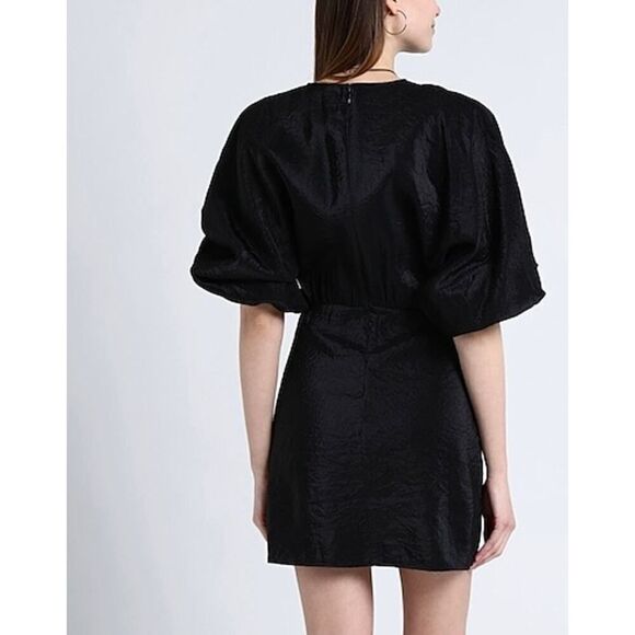 & OTHER STORIES Black Mini Dress Balloon Sleeves Satin Night Out Crewneck HOCO 8 - Picture 3 of 12